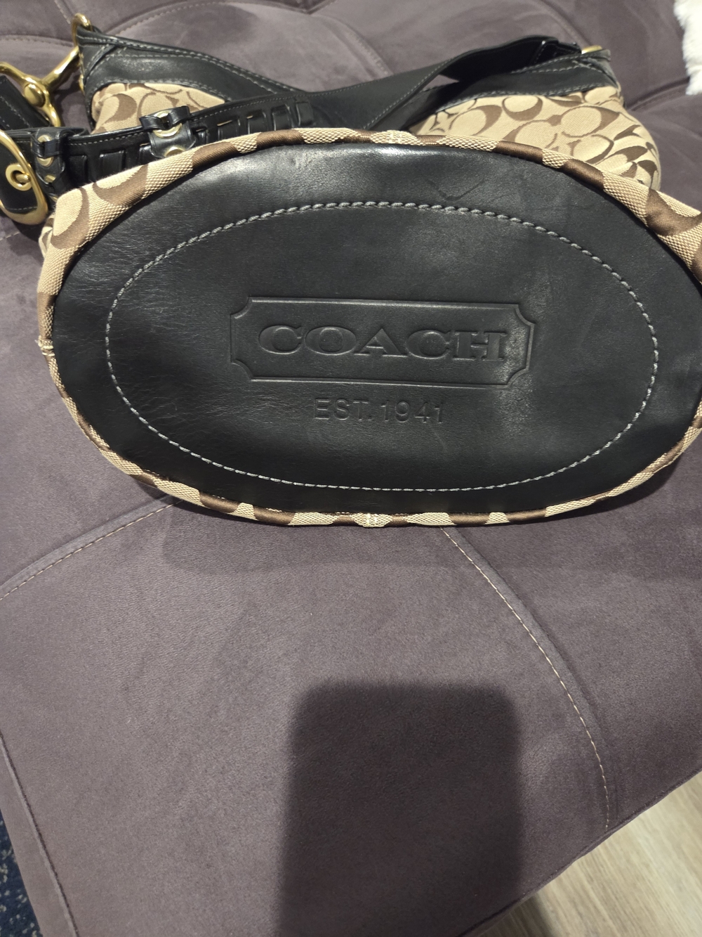 Coach Tan Signature Canvas Hobo with Black Leather Trim - Picture 4 of 6